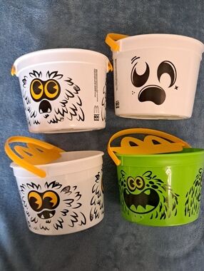 McDonald's Halloween Monster Buckets - White & Green with Yellow Handles Boo